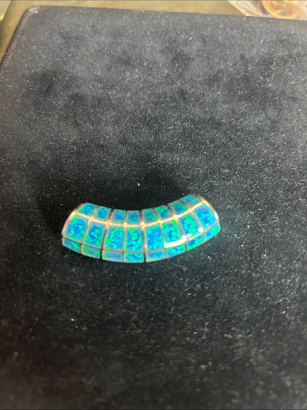 925 sterling silver blue Opal Inlay Curved Pendant - Women Jewelry
